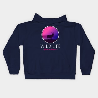 Wild Life Nature Retro Deer Sunset Kids Hoodie